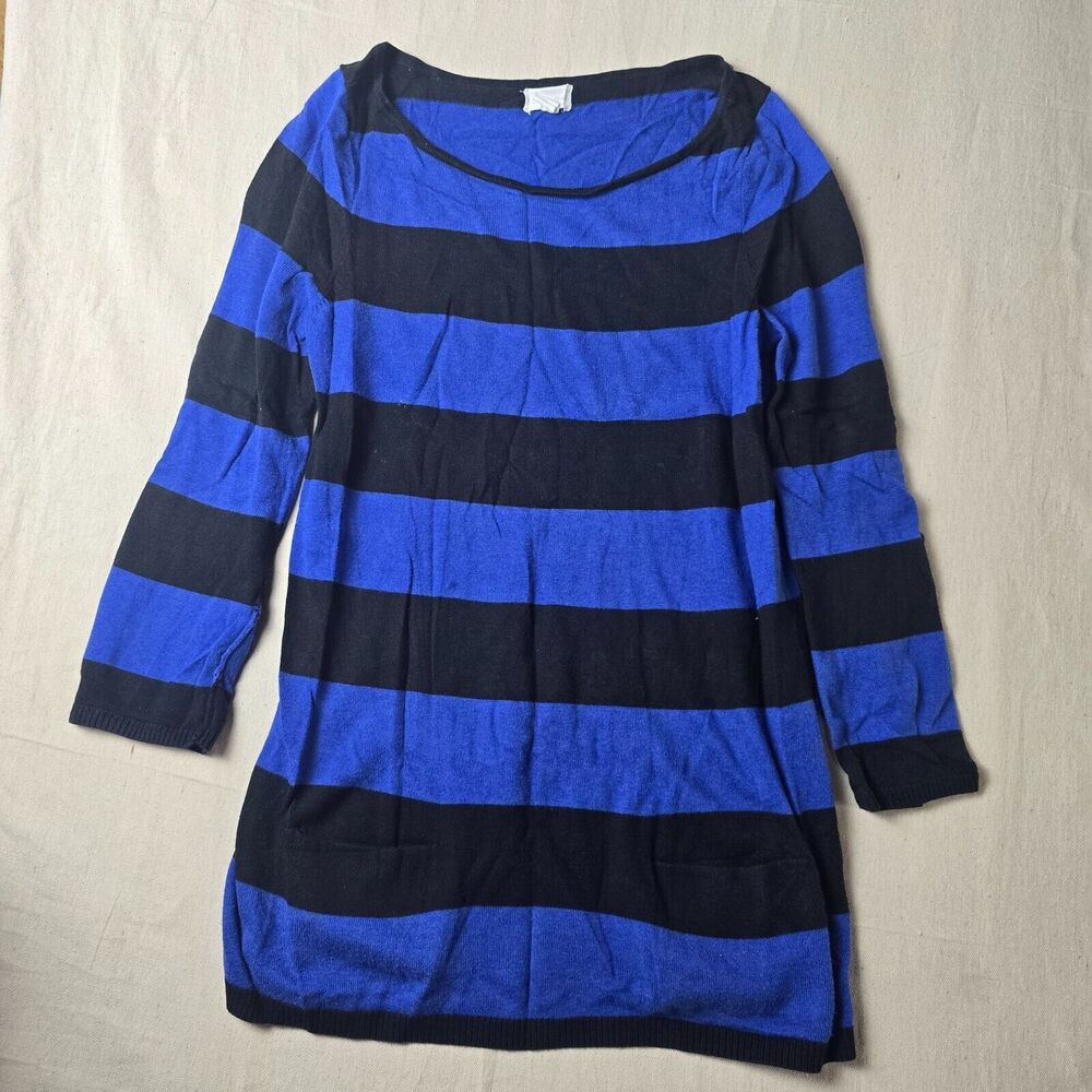 CASLON Women's Blue & Black Striped Long Sleeve Cotton Sweater‎ Dress Size Small